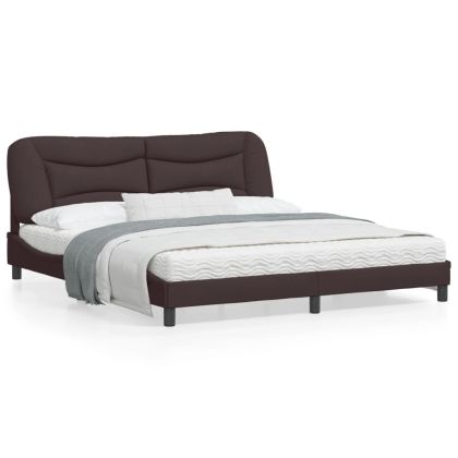 Рамка за легло с LED осветление, тъмнокафява, 180x200 см, плат