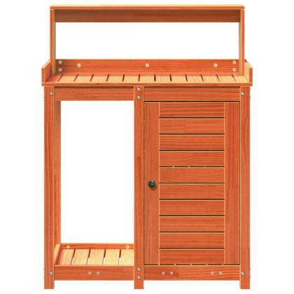 Маса за разсаждане с рафтове кафява 82,5x50x109,5 см бор масив