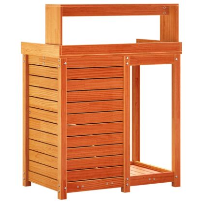 Маса за разсаждане с рафтове кафява 82,5x50x109,5 см бор масив