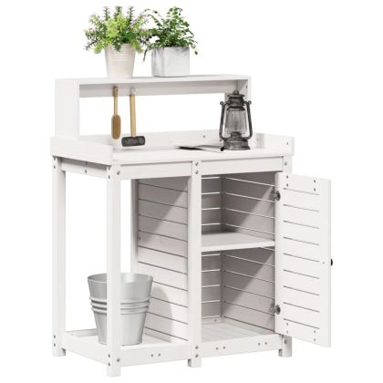 Маса за разсаждане с рафтове, бяла, 82,5x50x109,5 см, бор масив