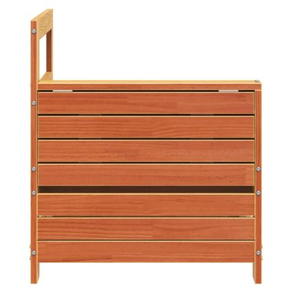 Градински диван с подлакътник и странична маса кафяв бор масив