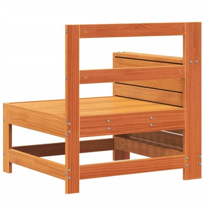 Градински диван с подлакътник и странична маса кафяв бор масив