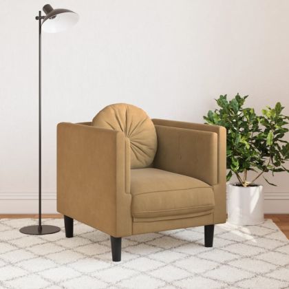 Фотьойл с възглавница, кафяв, изкуствена велурена кожа