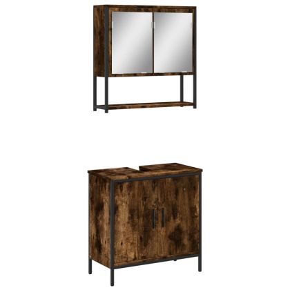 Комплект мебели за баня от 2 части, опушен дъб, инженерно дърво