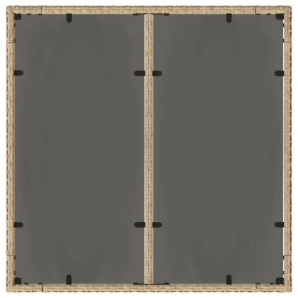 Градинска маса със стъклен плот бежова 90x90x75 см полиратан