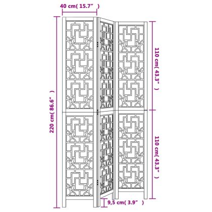 Разделител за стая, 3 панела, кафяв, дърво пауловния масив