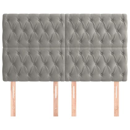 Табла за легло, светло сива, 160x7x118/128 см, кадифе