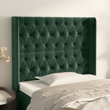 Горна табла за легло с уши, тъмнозелена,93x16x118/128см, кадифе