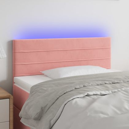 LED горна табла за легло, розова, 80x5x78/88 см, кадифе