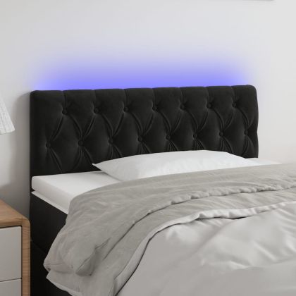 LED Горна табла за легло, черна, 100x7x78/88 см кадифе