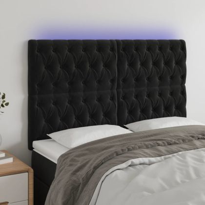 LED горна табла за легло, черна, 160x7x118/128 см, кадифе