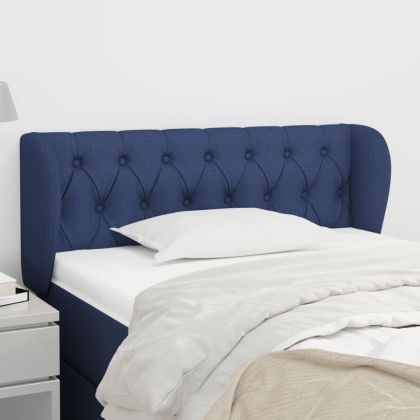 Горна табла за легло с уши, синя, 103x23x78/88 см, плат
