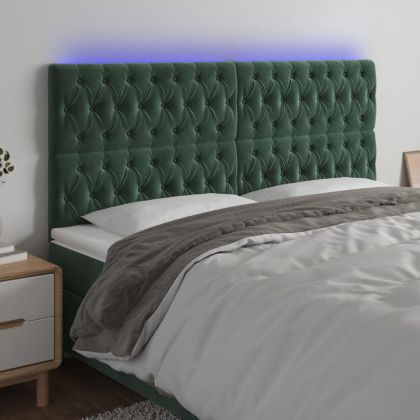 LED горна табла за легло, тъмнозелена, 180x7x118/128 см, кадифе