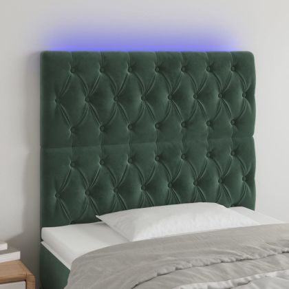 LED горна табла за легло, тъмносиня, 90x7x118/128 см, кадифе