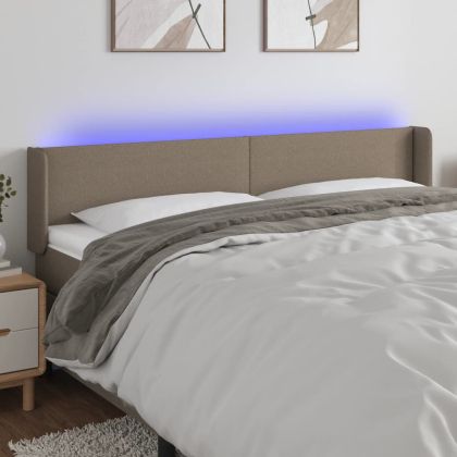 LED горна табла за легло, таупе, 163x16x78/88 см, плат