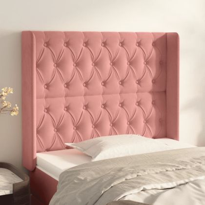 Горна табла за легло с уши, розова, 93x16x118/128 см, кадифе