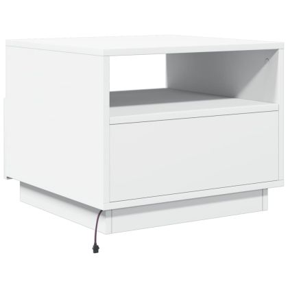 Маса за кафе с LED осветление, бяла, 50x49x40 см