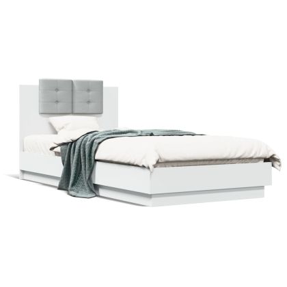 Рамка за легло с табла, бяла, 90x200 см, инженерно дърво