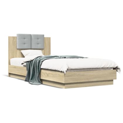 Рамка за легло с табла, дъб сонома, 90x200 см, инженерно дърво