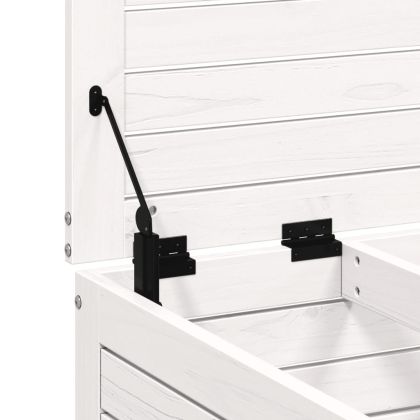 Градинска табуретка с възглавница, бяла, борова дървесина масив