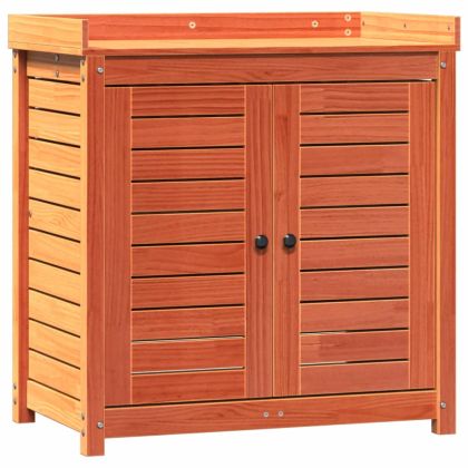 Маса за разсаждане с рафтове кафява 82,5x50x86,5 см бор масив