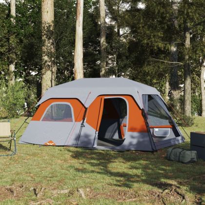 Семейна палатка за 9 души, сиво-оранжева, бързо освобождаване