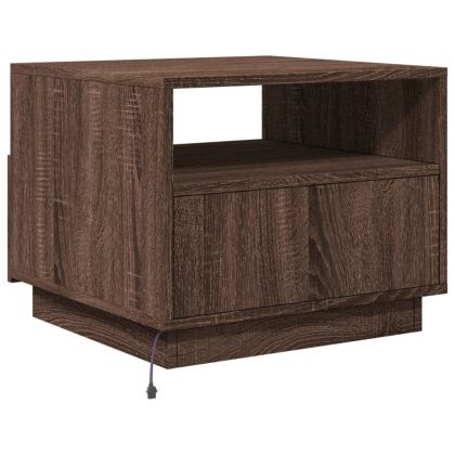 Маса за кафе с LED осветление, кафяв дъб, 50x49x40 см