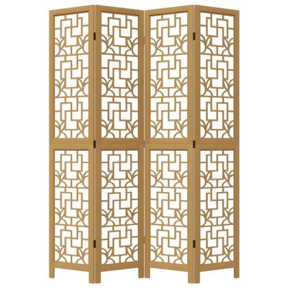Разделител за стая, 4 панела, кафяв, дърво пауловния масив