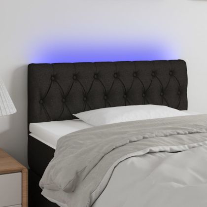 LED горна табла за легло, черна, 100x7x78/88 см, плат