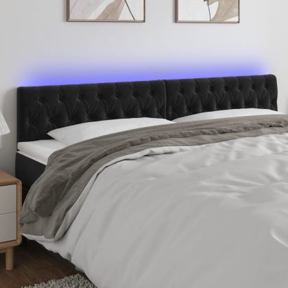 LED горна табла за легло, черна, 180x7x78/88 см, кадифе