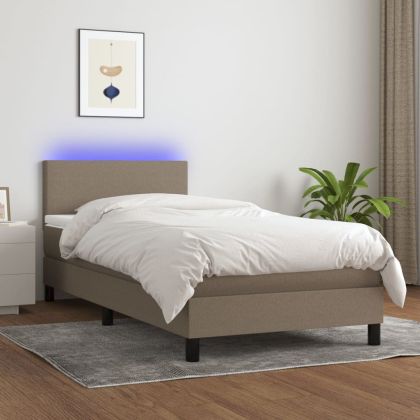 Боксспринг легло с матрак и LED, таупе, 90x200 см, плат