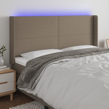 LED горна табла за легло, таупе, 163x16x118/128 см, плат