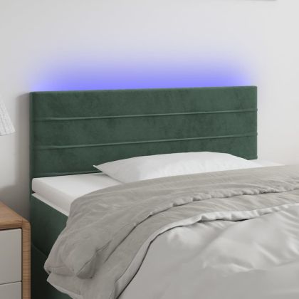 LED горна табла за легло, тъмнозелена, 100x5x78/88 см, кадифе