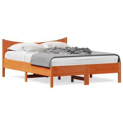 Рамка за легло, восъчнокафяв, 135x190 см, борово дърво масив