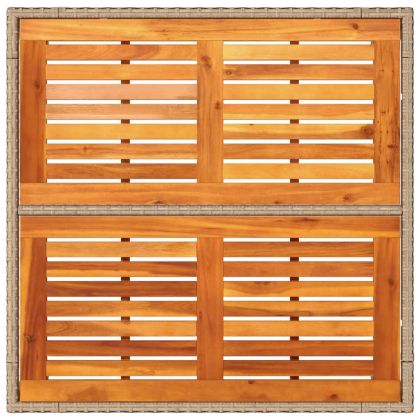 Градинска маса, бежов, 90x90x75 см, полиратан и акациево дърво