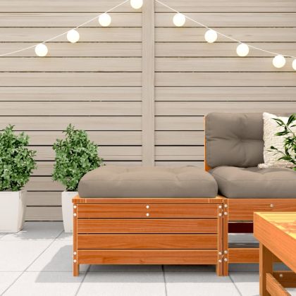 Градинска табуретка с възглавница, восъчнокафяв, бор масив