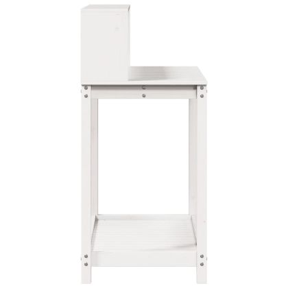 Маса за разсаждане с рафтове, бяла, 108x50x109,5 см, бор масив