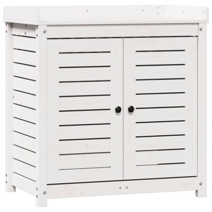 Маса за разсаждане с рафтове, бяла, 82,5x50x86,5 см, бор масив