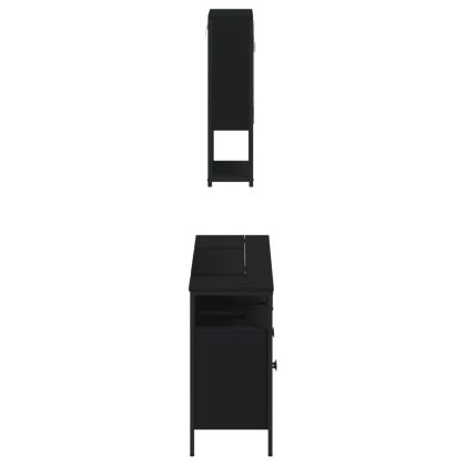 Комплект мебели за баня от 3 части, черен, инженерно дърво