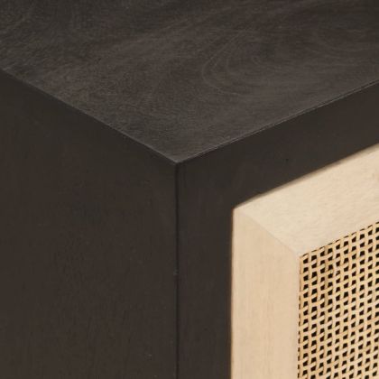 Нощно шкафче, черно, 40x30x50 см, мангово дърво масив и желязо