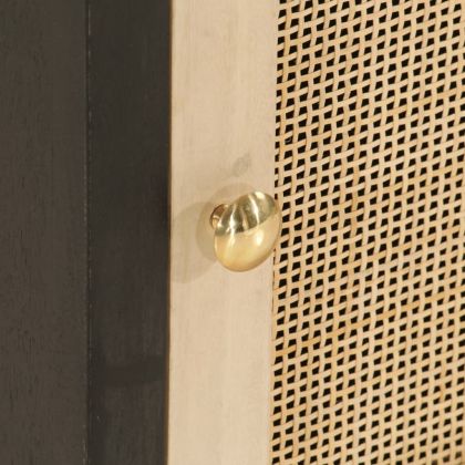 Нощно шкафче, черно, 40x30x50 см, мангово дърво масив и желязо