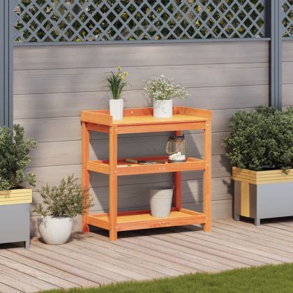 Маса за разсаждане с рафтове кафява 82,5x45x86,5 см бор масив