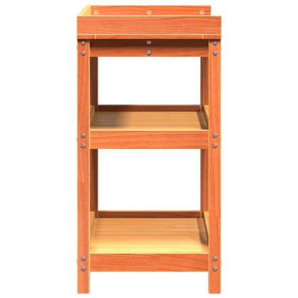 Маса за разсаждане с рафтове кафява 82,5x45x86,5 см бор масив