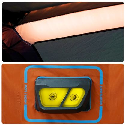 Семейна палатка с LED 9-местна сив-оранжев бързо освобождаване