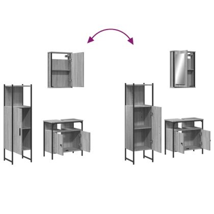 Комплект мебели за баня от 3 части сив сонома инженерно дърво