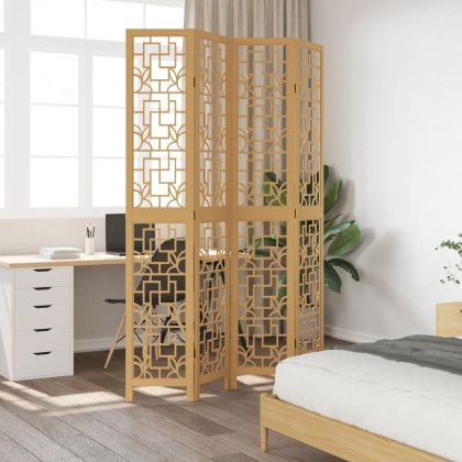 Разделител за стая, 4 панела, кафяв, дърво пауловния масив