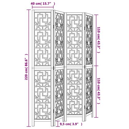 Разделител за стая, 4 панела, кафяв, дърво пауловния масив