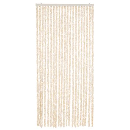Ресни за врата против мухи, бежово и бяло, 100x230 см, шенил