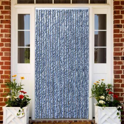 Ресни за врата против мухи, синьо и бяло, 100x230 см, шенил