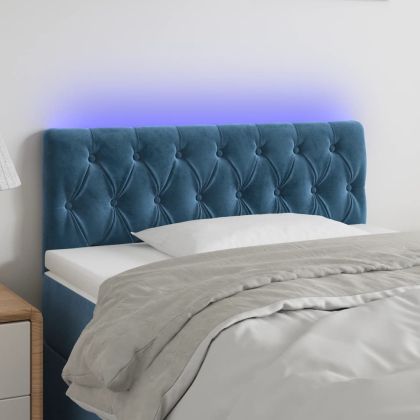 LED Горна табла за легло, тъмносиня, 100x7x78/88 см, кадифе